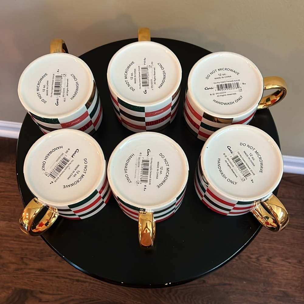 Caribou Coffee Patchwork 2022 Gold Handle Mugs - Set of 6 NWT - Picture 10 of 11